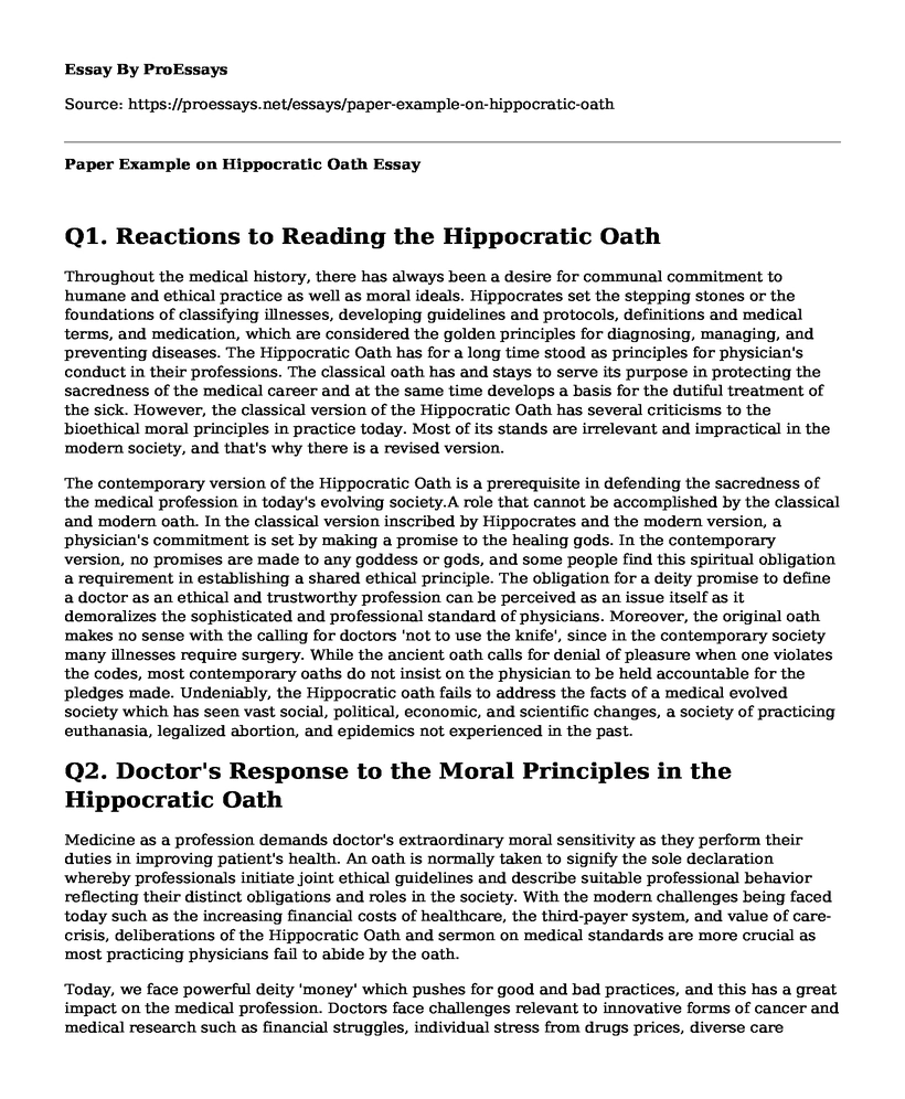 Paper Example on Hippocratic Oath