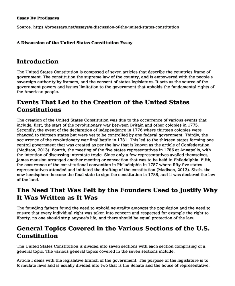 A Discussion of the United States Constitution