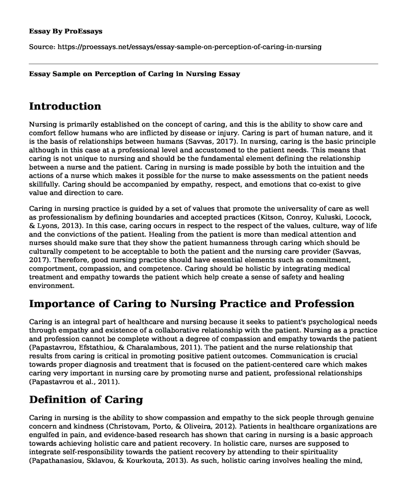 Essay Sample on Perception of Caring in Nursing