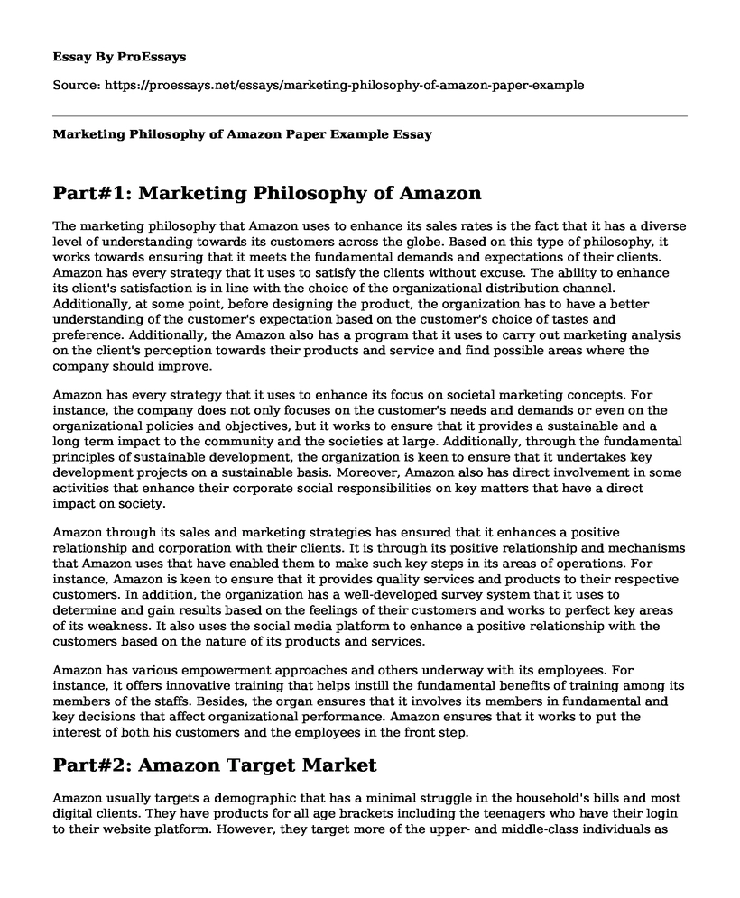 Marketing Philosophy of Amazon Paper Example
