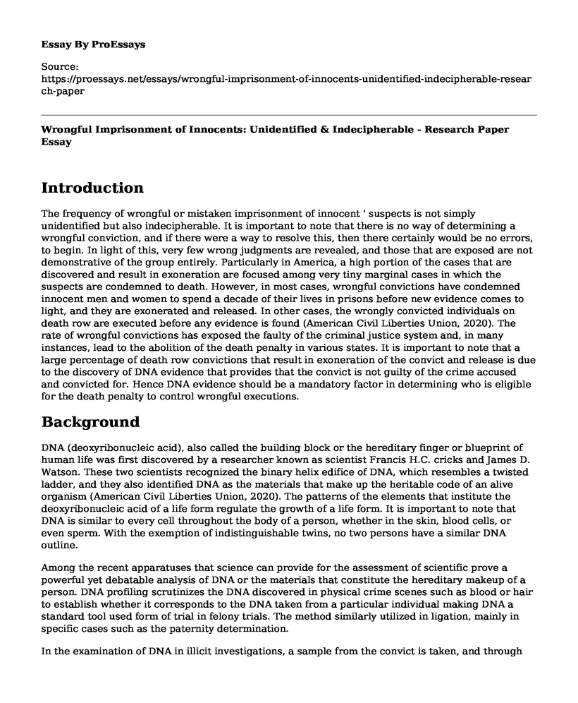 Wrongful Imprisonment of Innocents: Unidentified & Indecipherable - Research Paper