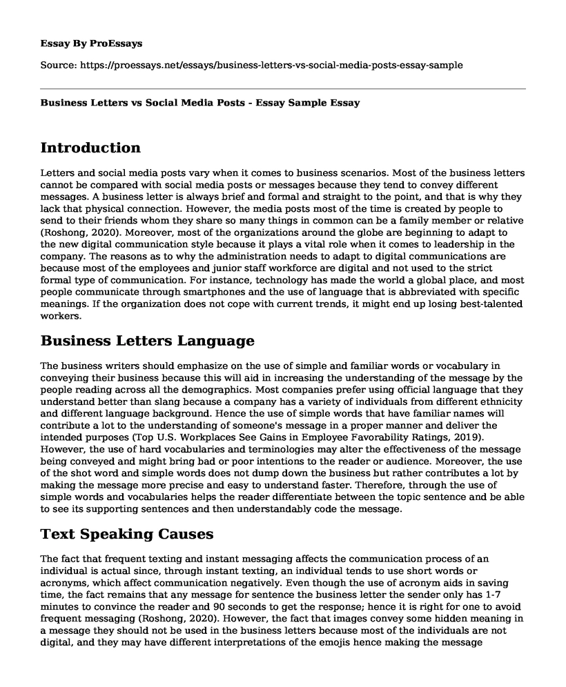 Business Letters vs Social Media Posts - Essay Sample