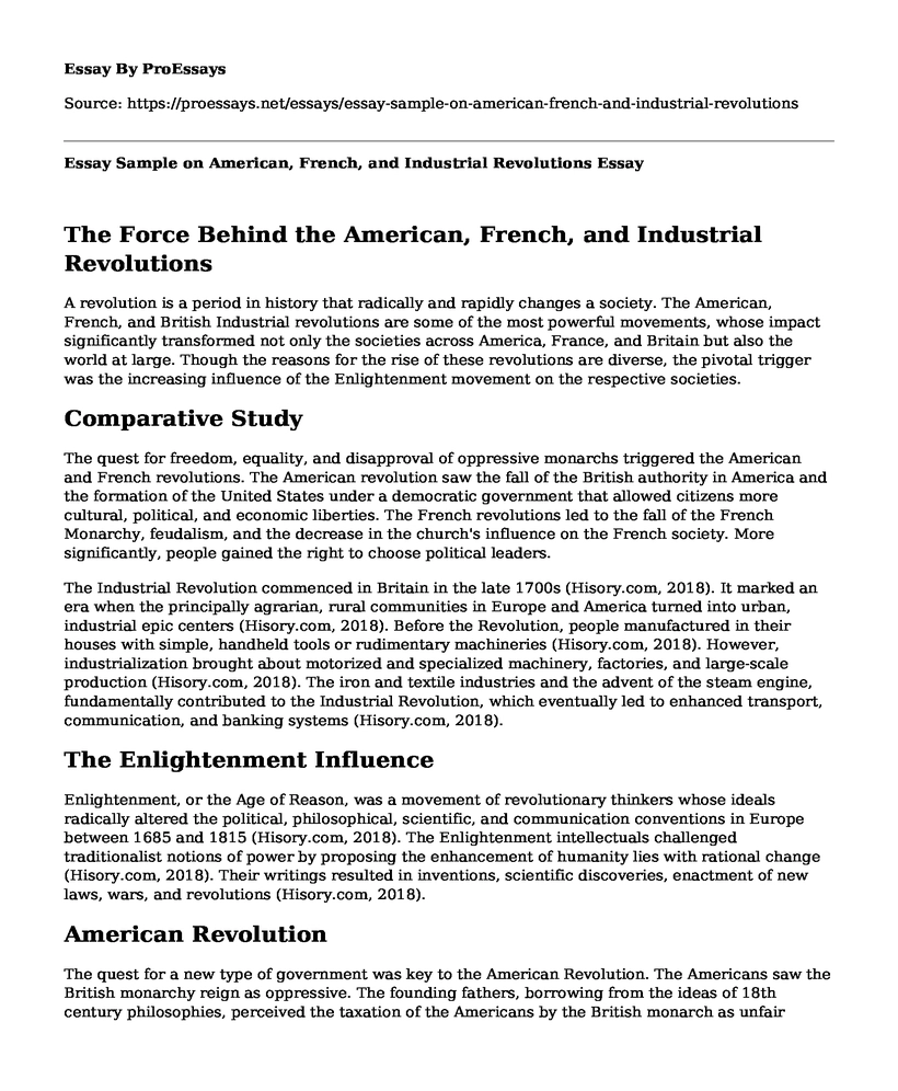 Essay Sample on American, French, and Industrial Revolutions