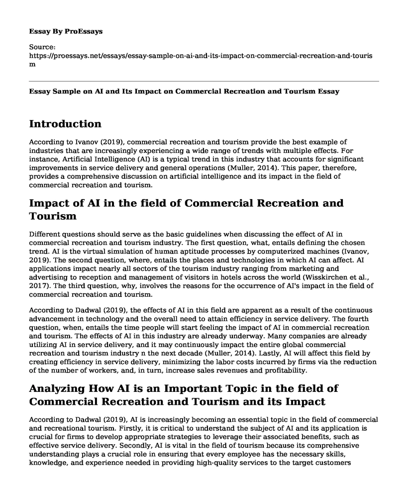 Essay Sample on AI and Its Impact on Commercial Recreation and Tourism