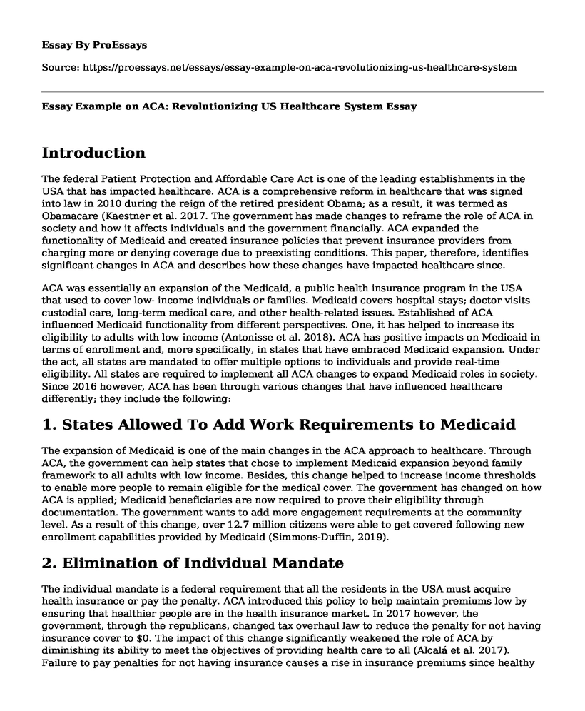 Essay Example on ACA: Revolutionizing US Healthcare System