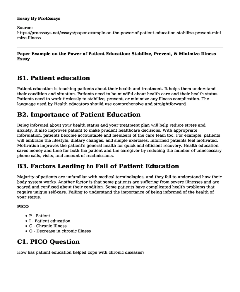 Paper Example on the Power of Patient Education: Stabilize, Prevent, & Minimize Illness