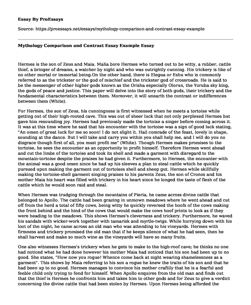 Mythology Comparison and Contrast Essay Example