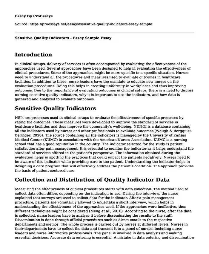 Sensitive Quality Indicators - Essay Sample
