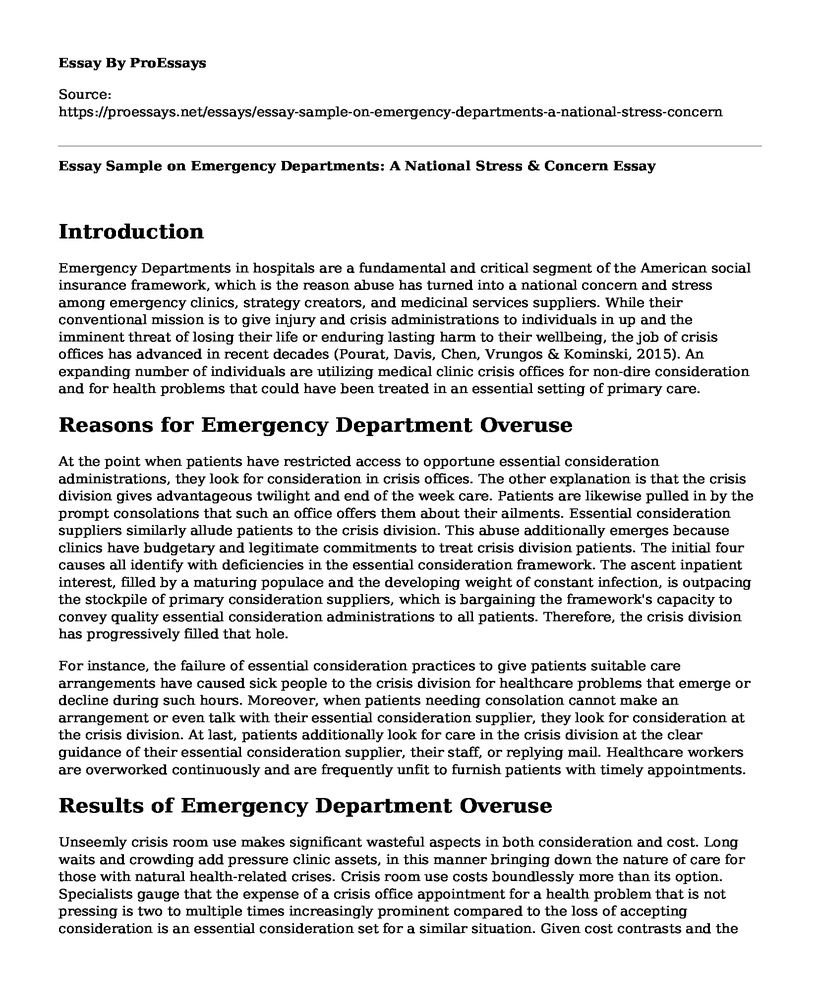 Essay Sample on Emergency Departments: A National Stress & Concern