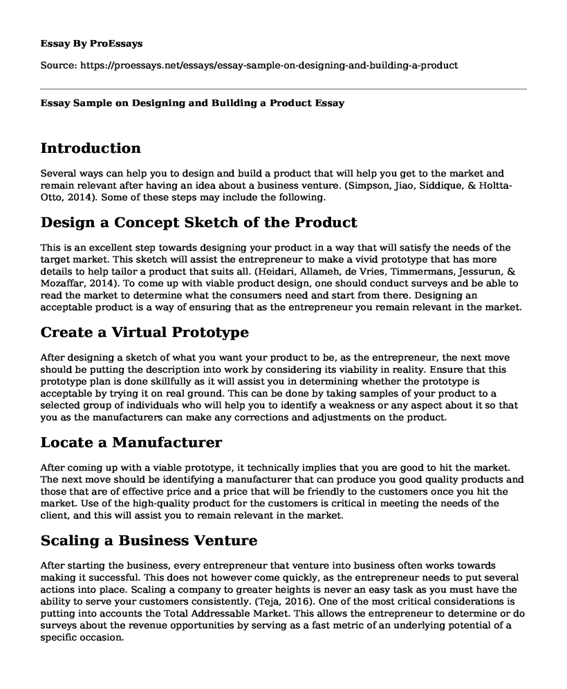 Essay Sample on Designing and Building a Product