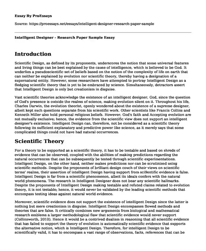 Intelligent Designer - Research Paper Sample