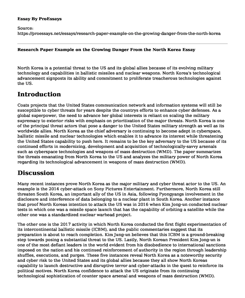 Research Paper Example on the Growing Danger From the North Korea