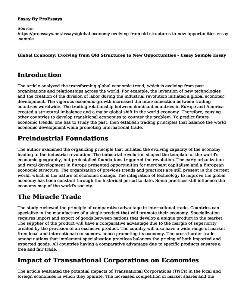 Global Economy: Evolving from Old Structures to New Opportunities - Essay Sample