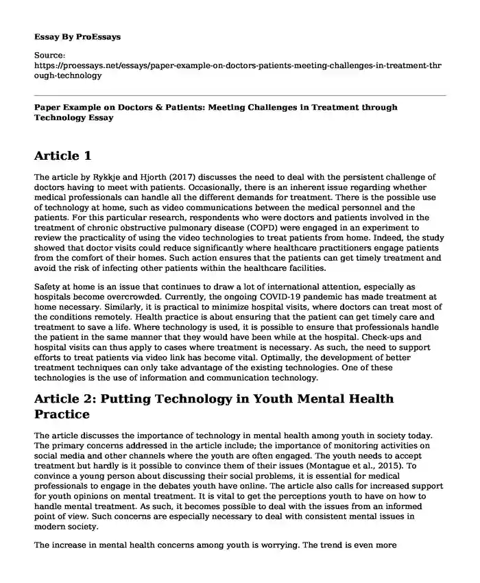Paper Example on Doctors & Patients: Meeting Challenges in Treatment through Technology
