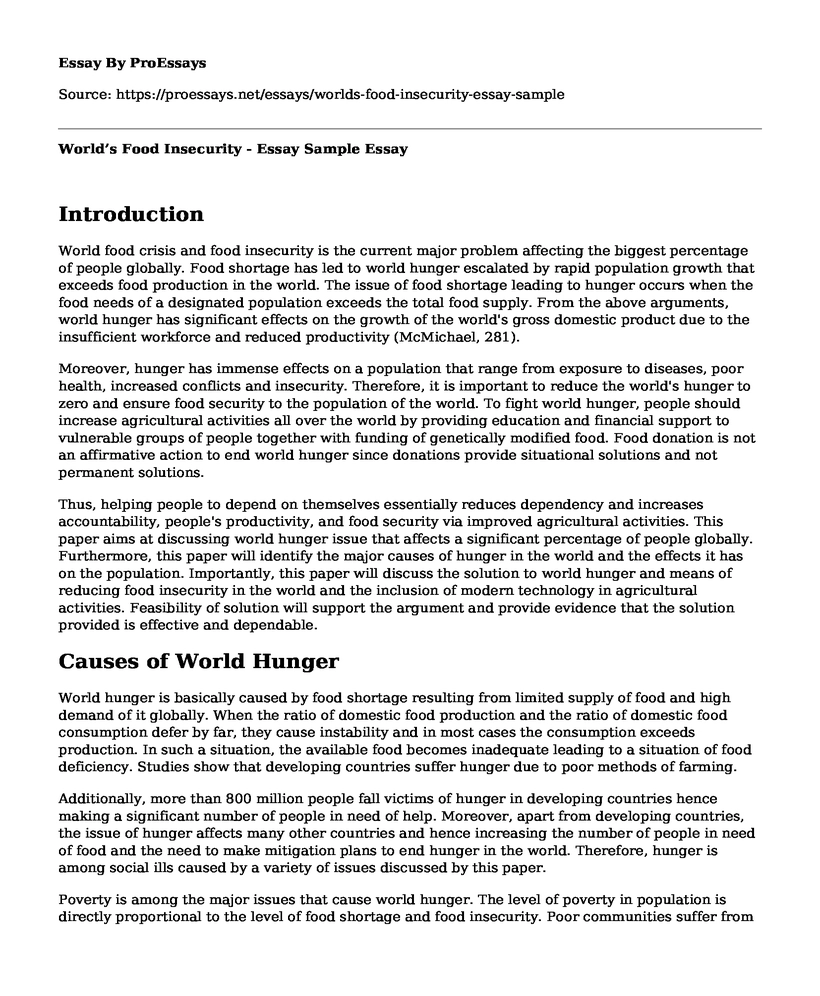 World's Food Insecurity - Essay Sample