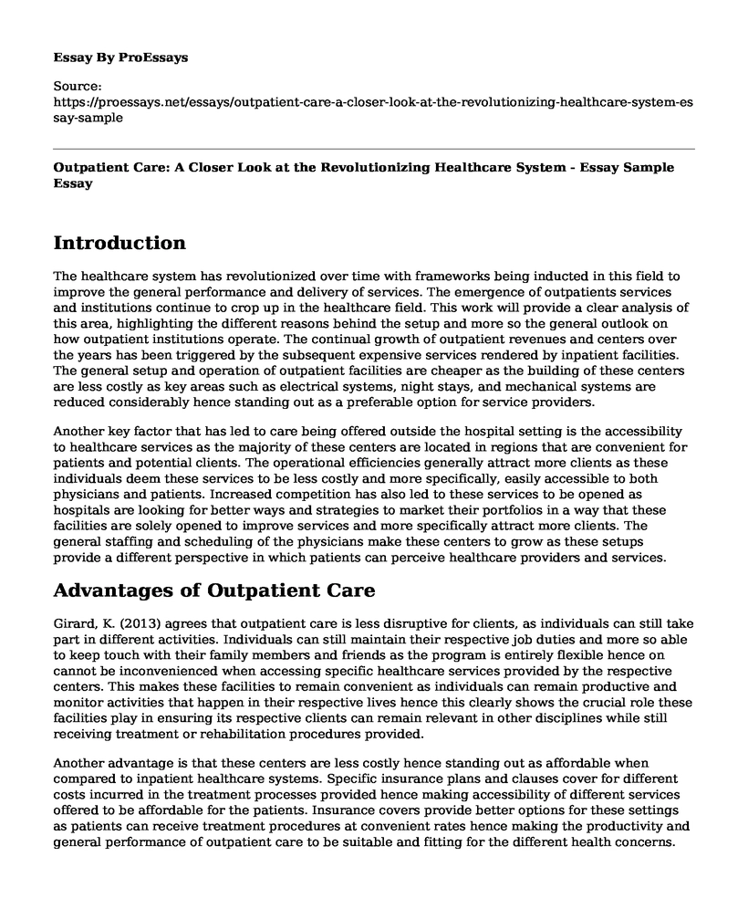Outpatient Care: A Closer Look at the Revolutionizing Healthcare System - Essay Sample