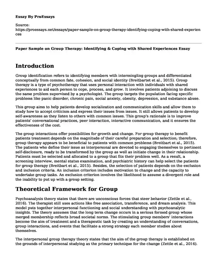 Paper Sample on Group Therapy: Identifying & Coping with Shared Experiences