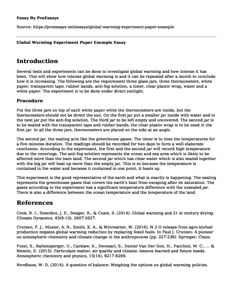Global Warming Experiment Paper Example