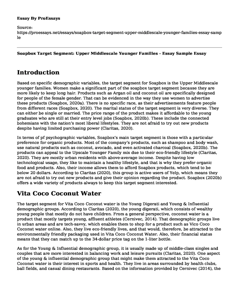 Soapbox Target Segment: Upper Middlescale Younger Families - Essay Sample