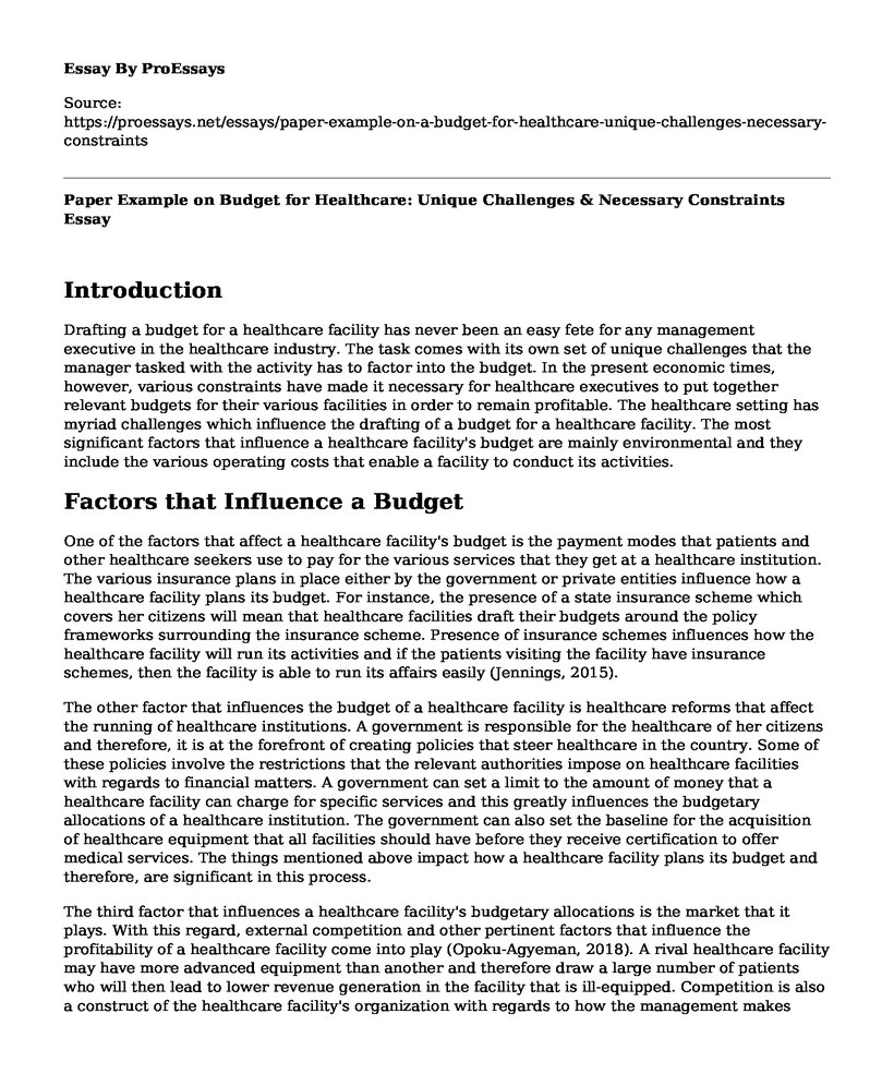 Paper Example on Budget for Healthcare: Unique Challenges & Necessary Constraints