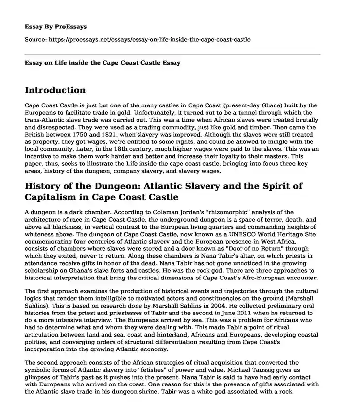 Essay on Life inside the Cape Coast Castle