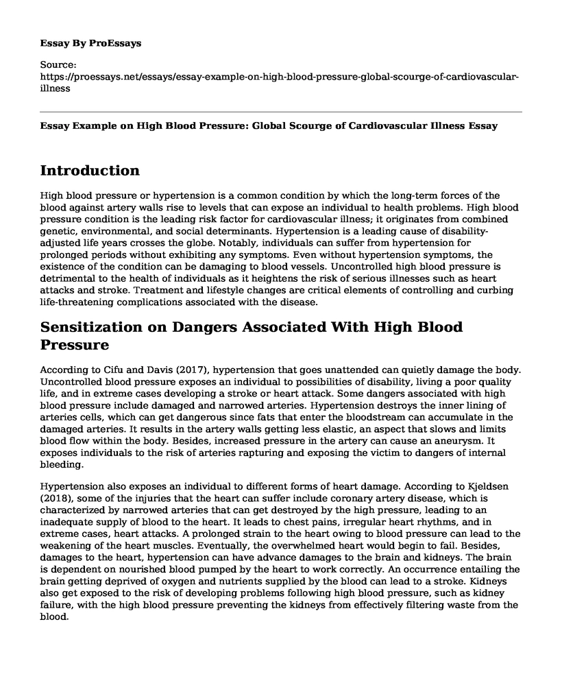 Essay Example on High Blood Pressure: Global Scourge of Cardiovascular Illness