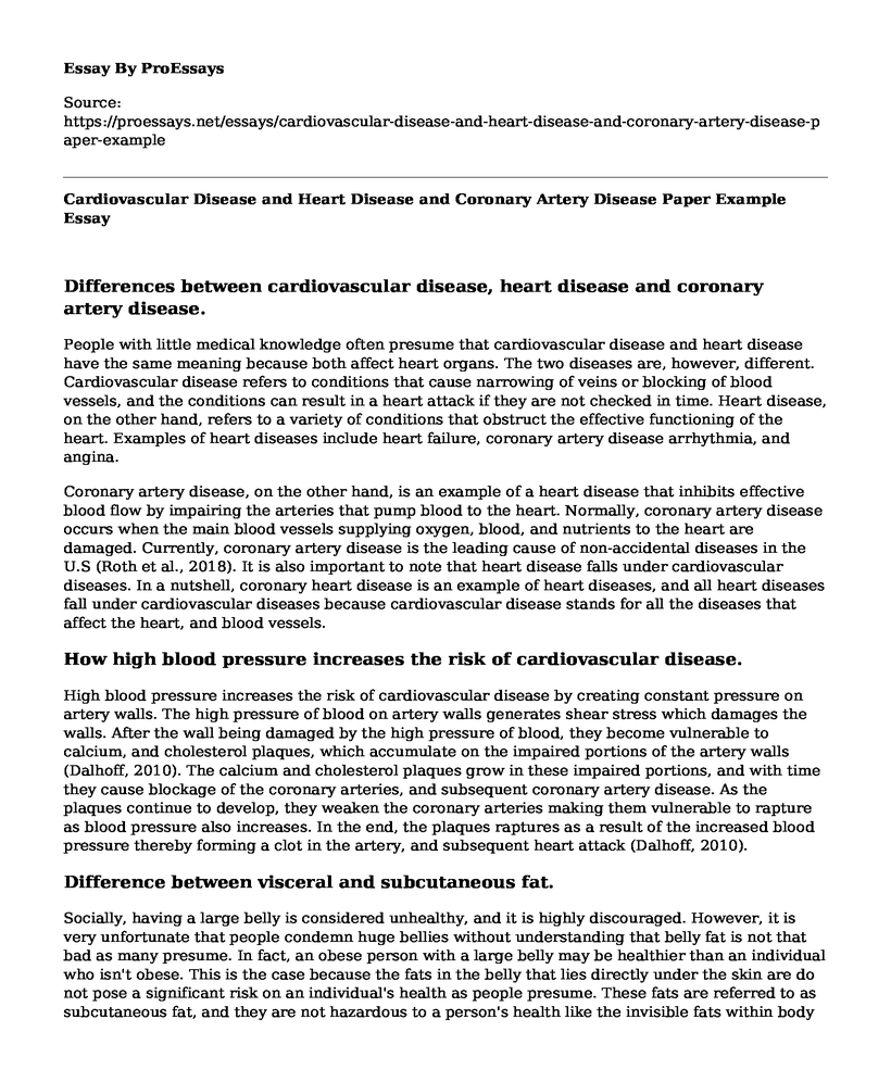 Cardiovascular Disease and Heart Disease and Coronary Artery Disease Paper Example
