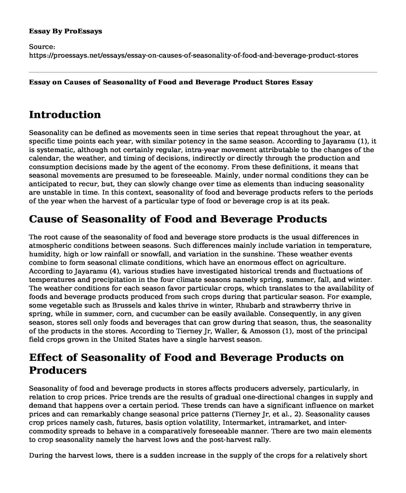 Essay on Causes of Seasonality of Food and Beverage Product Stores
