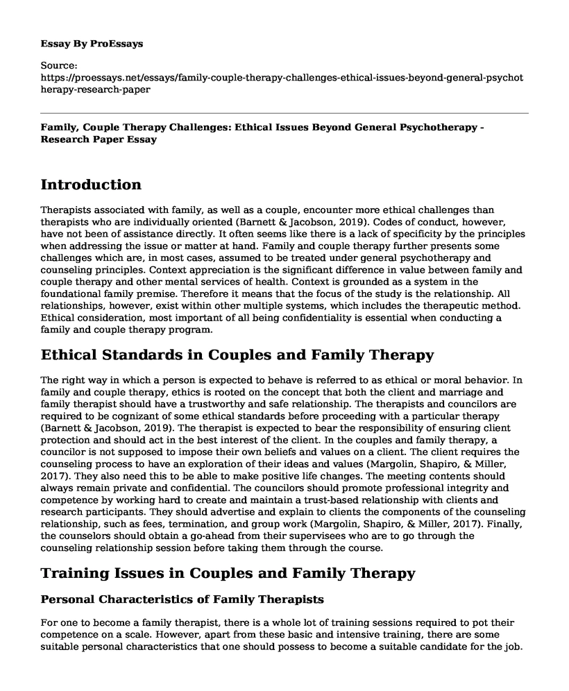 Family, Couple Therapy Challenges: Ethical Issues Beyond General Psychotherapy - Research Paper