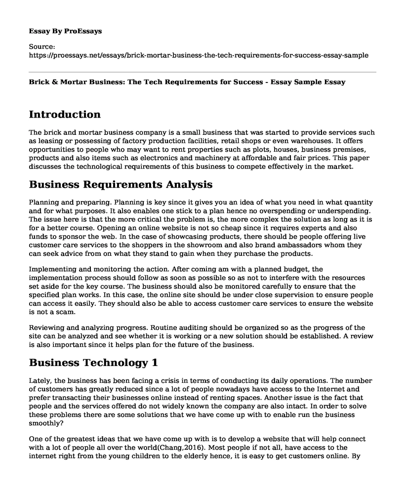 Brick & Mortar Business: The Tech Requirements for Success - Essay Sample