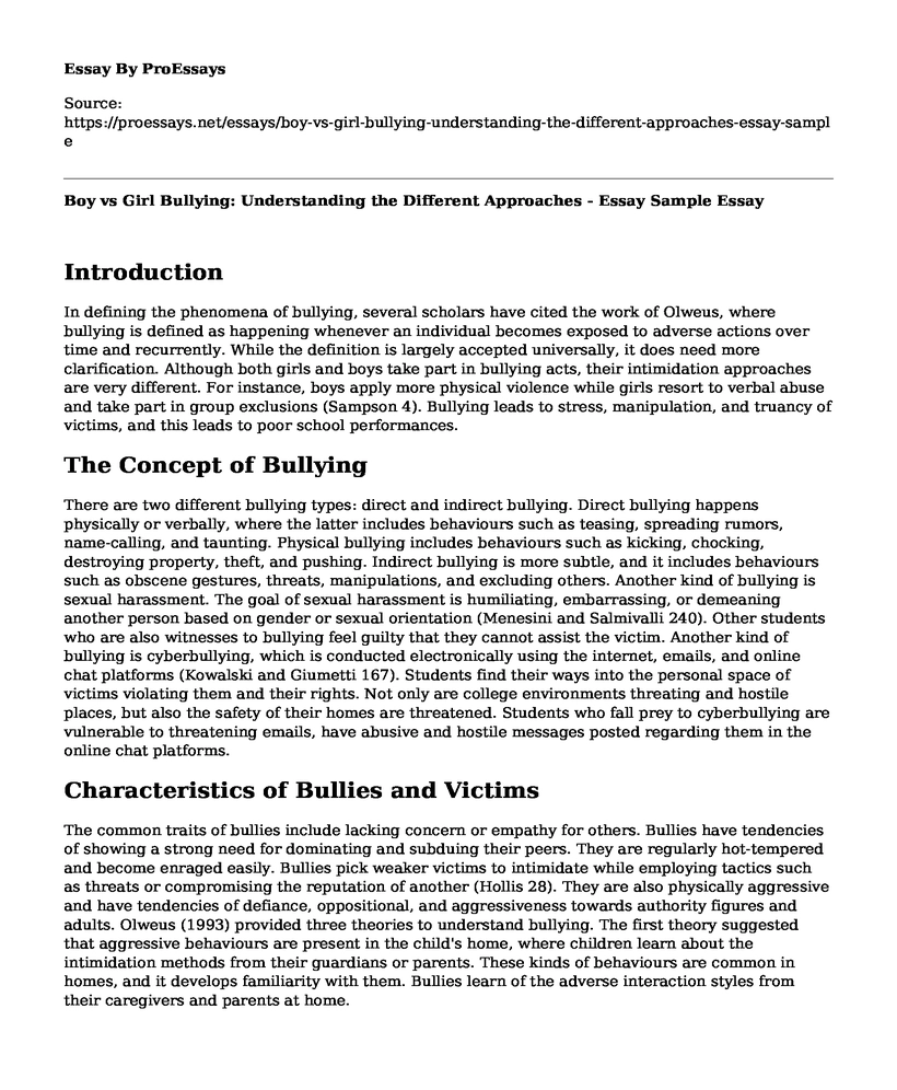 Boy vs Girl Bullying: Understanding the Different Approaches - Essay Sample