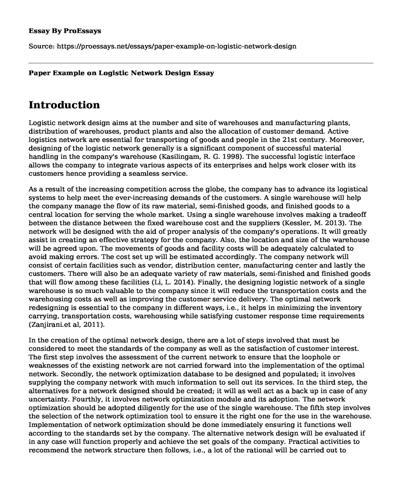 Paper Example on Logistic Network Design