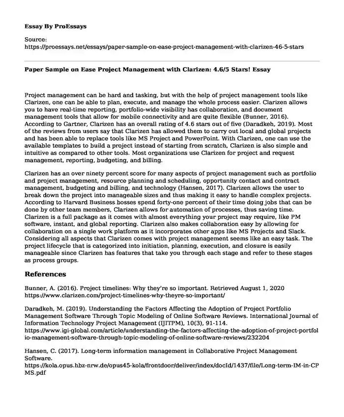 Paper Sample on Ease Project Management with Clarizen: 4.6/5 Stars!