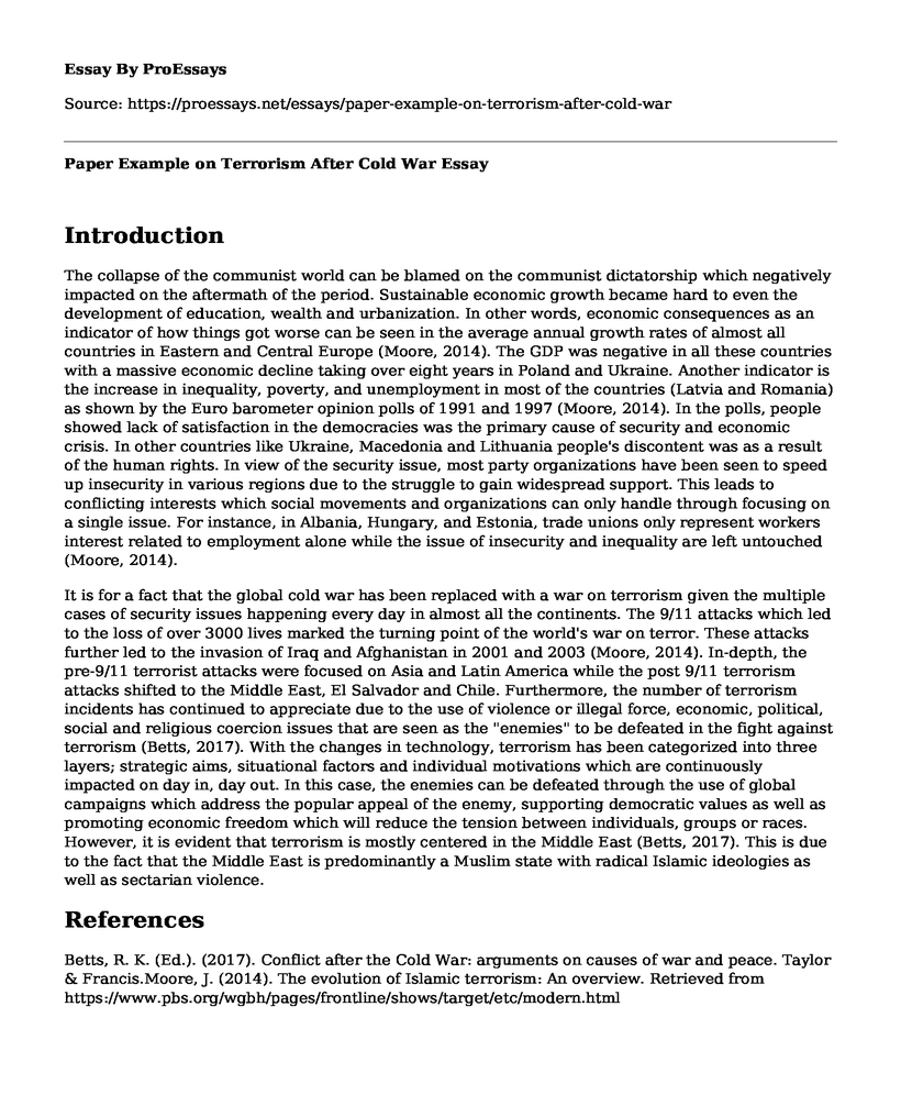 Paper Example on Terrorism After Cold War 