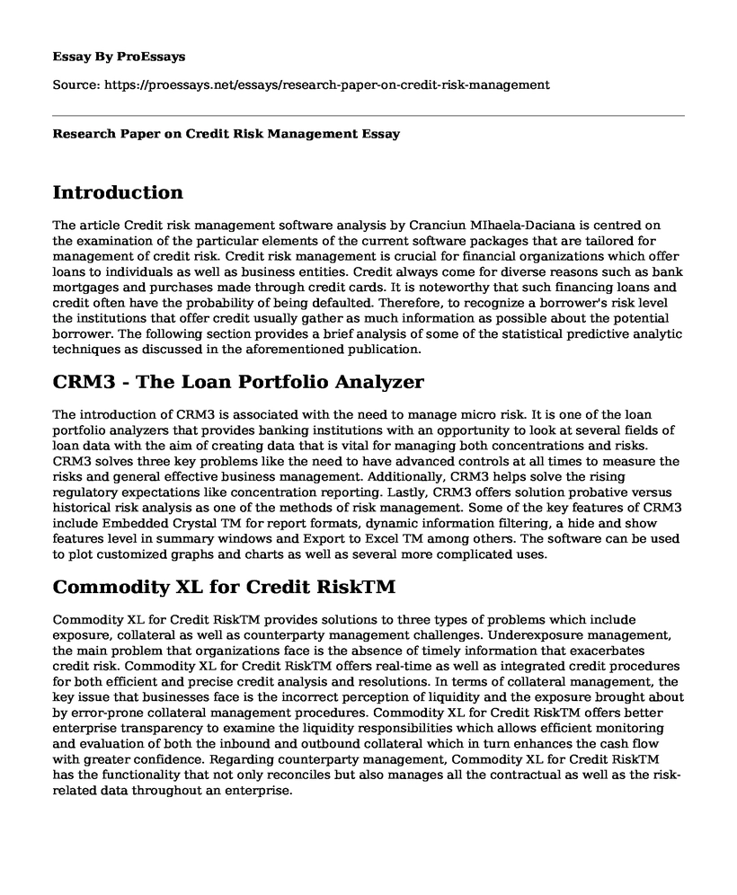 Research Paper on Credit Risk Management 