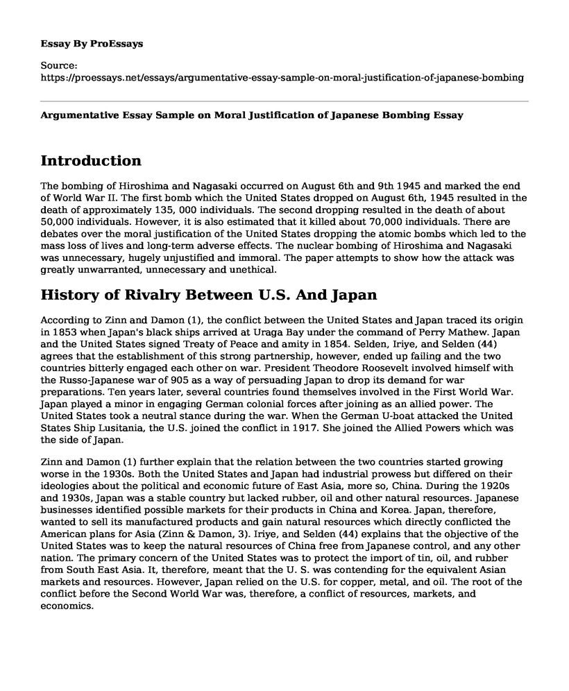 Argumentative Essay Sample on Moral Justification of Japanese Bombing