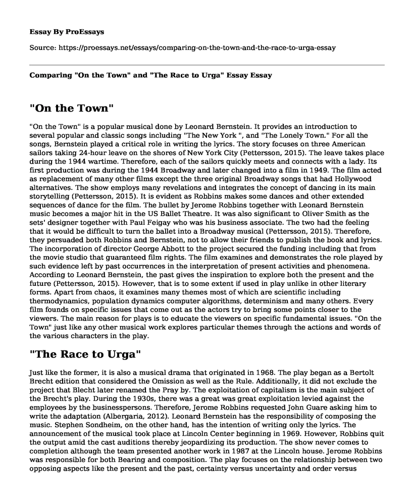 Comparing "On the Town" and "The Race to Urga" Essay