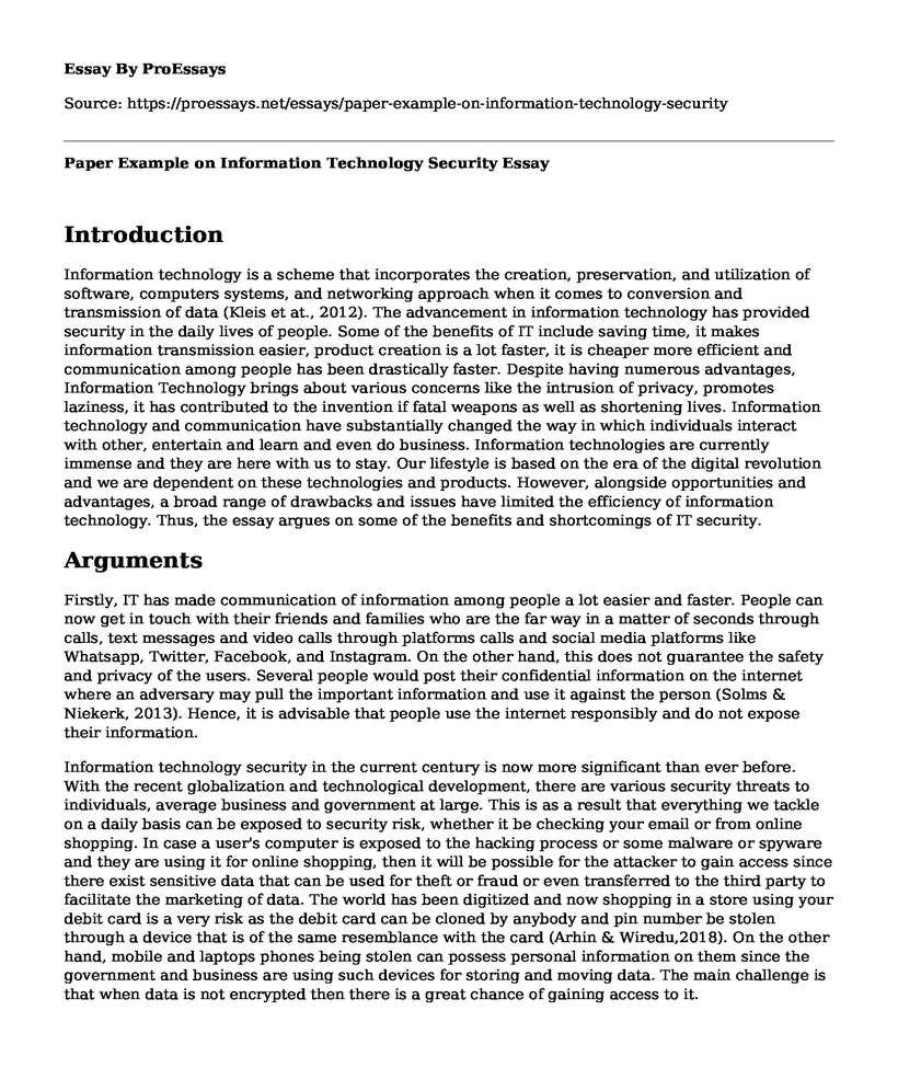 Paper Example on Information Technology Security