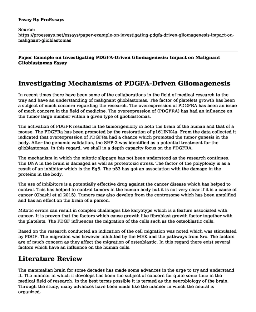 Paper Example on Investigating PDGFA-Driven Gliomagenesis: Impact on Malignant Glioblastomas