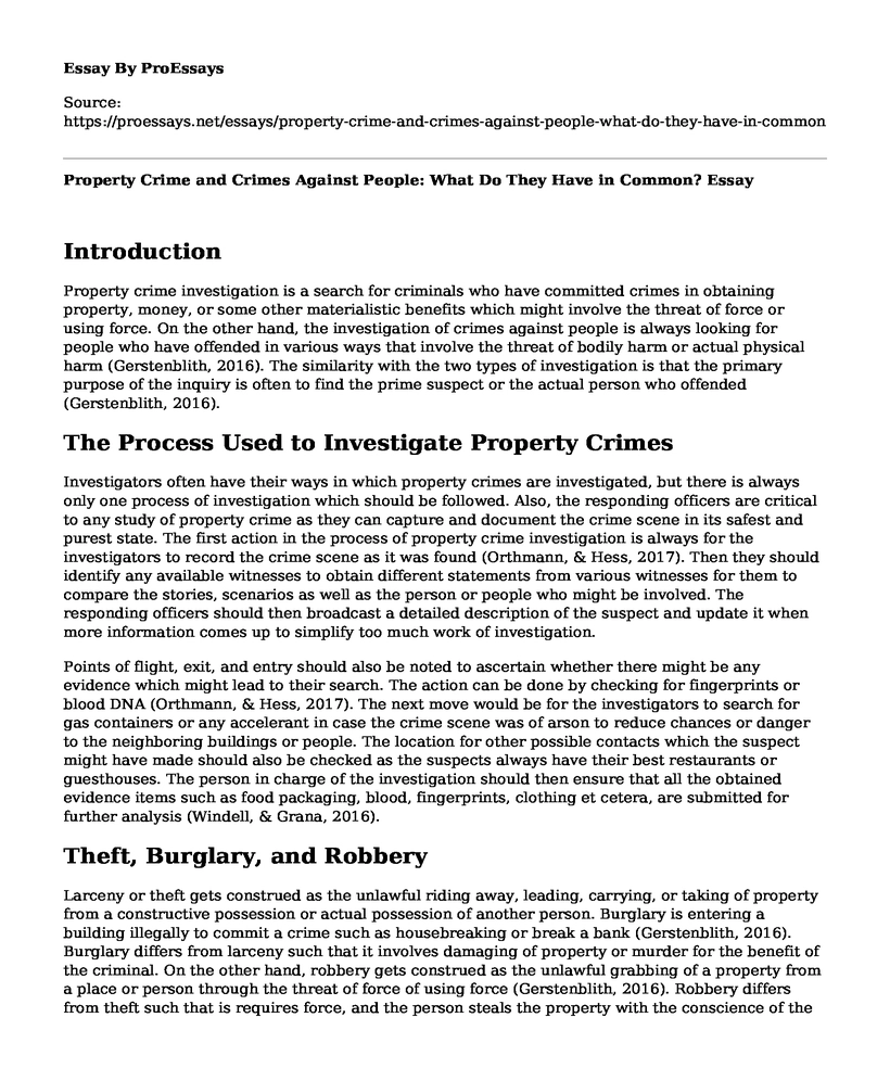 Property Crime and Crimes Against People: What Do They Have in Common?