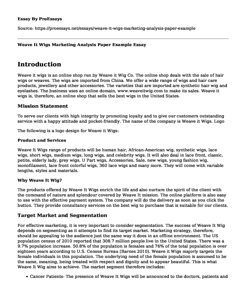 Weave It Wigs Marketing Analysis Paper Example