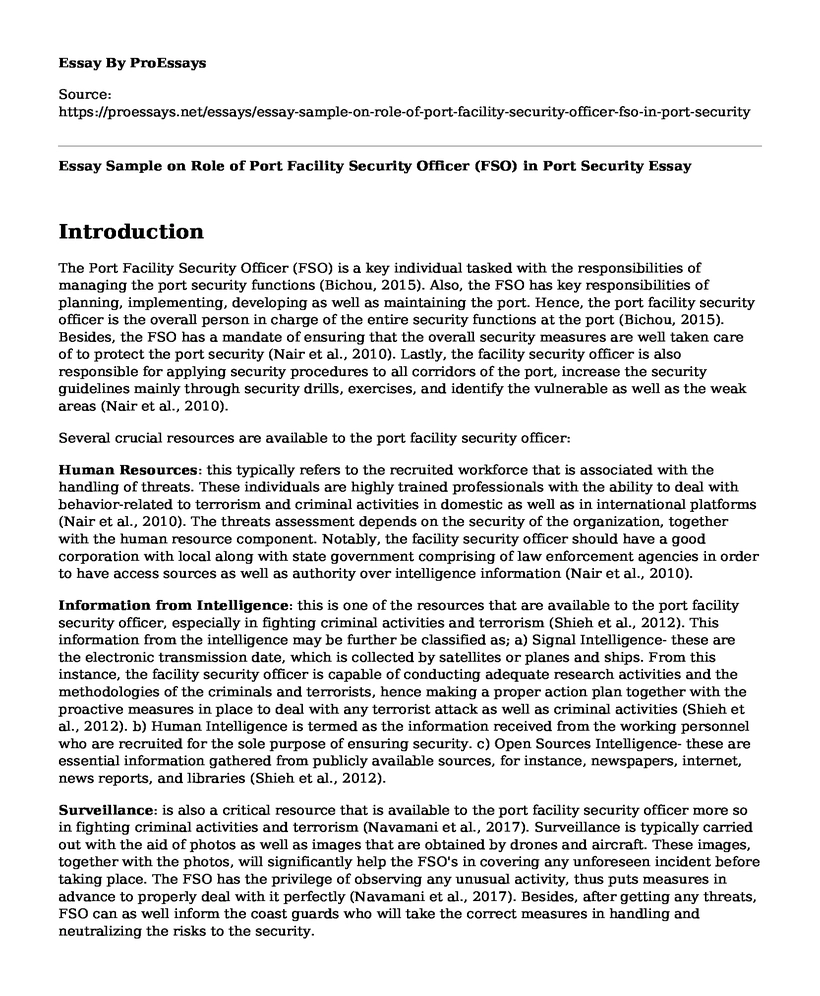 Essay Sample on Role of Port Facility Security Officer (FSO) in Port Security