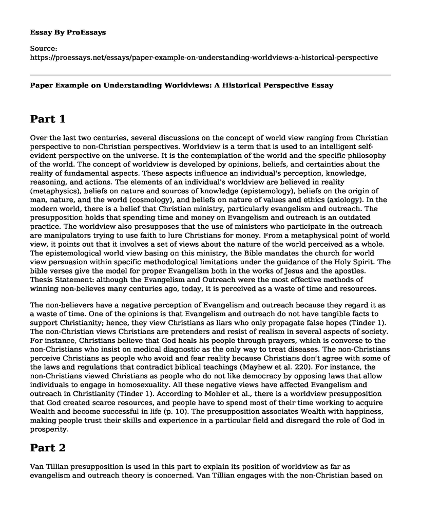 Paper Example on Understanding Worldviews: A Historical Perspective