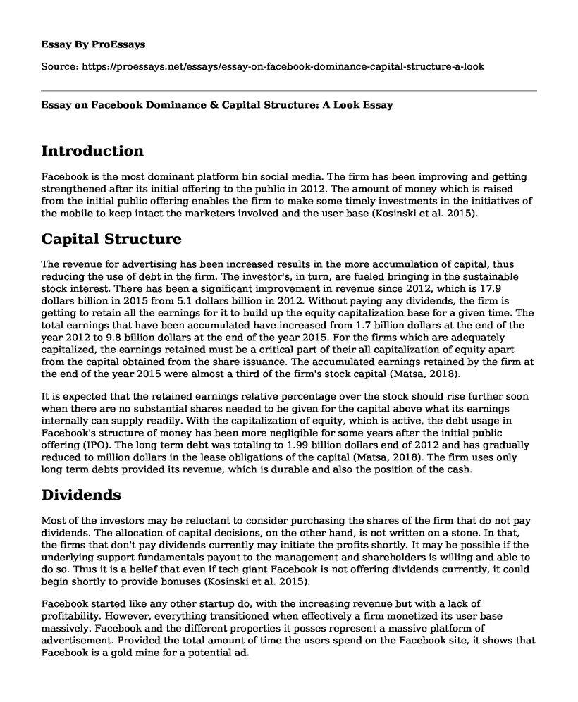 Essay on Facebook Dominance & Capital Structure: A Look