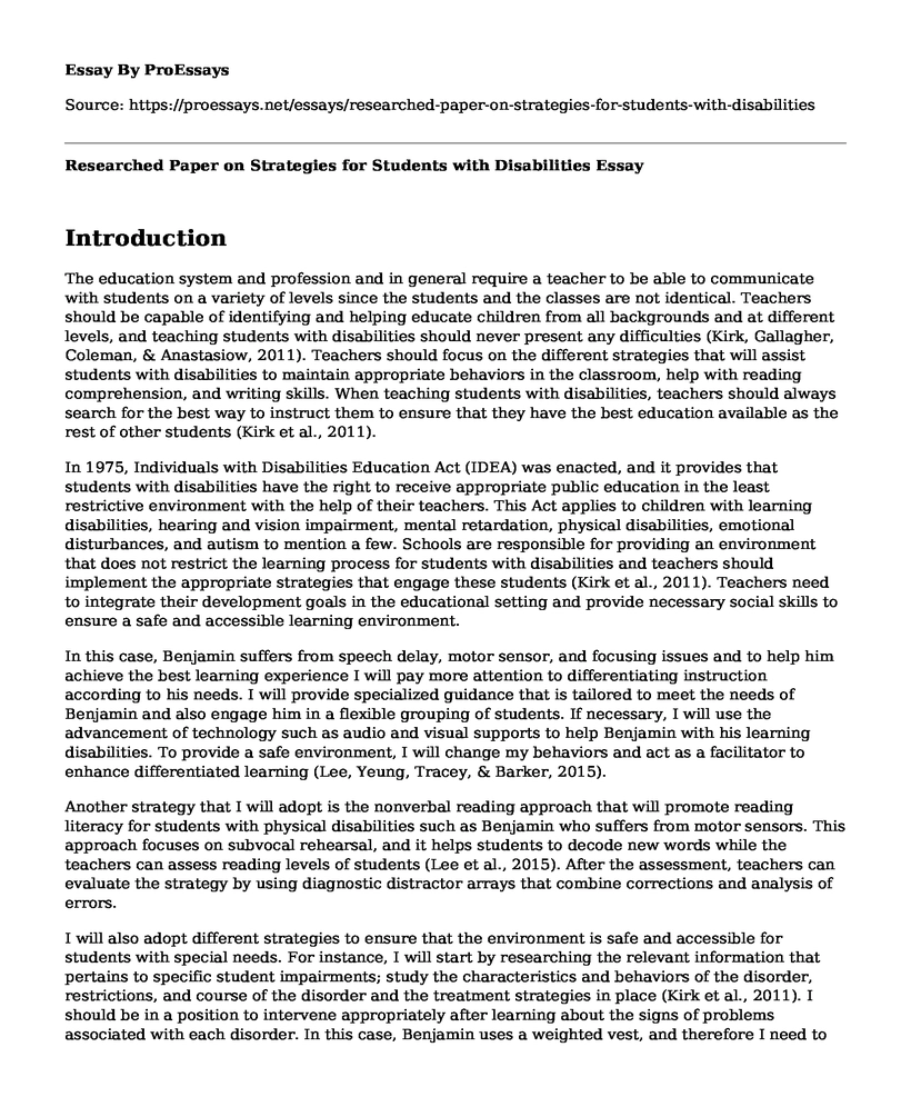 Researched Paper on Strategies for Students with Disabilities