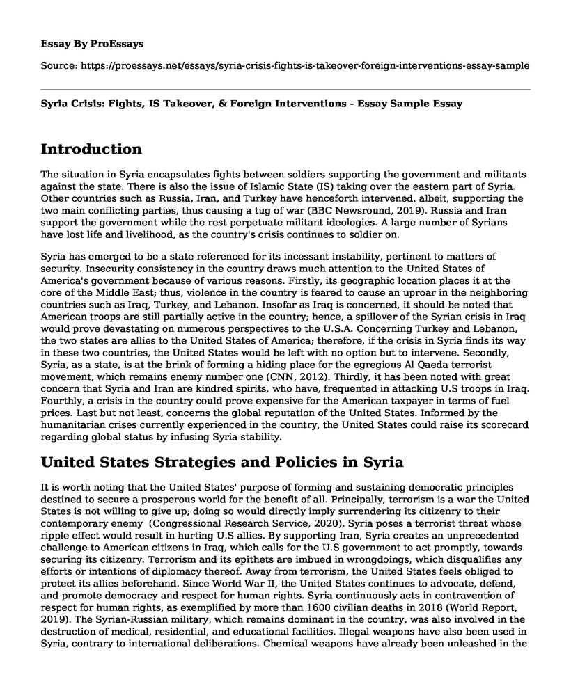 Syria Crisis: Fights, IS Takeover, & Foreign Interventions - Essay Sample