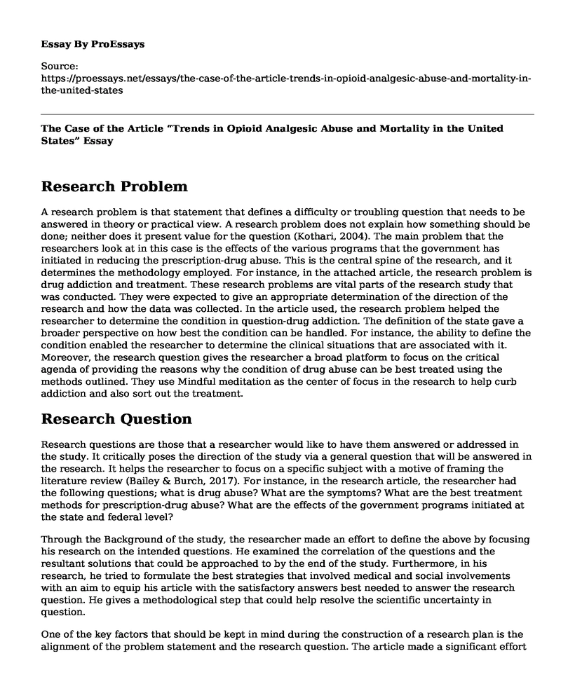 The Case of the Article "Trends in Opioid Analgesic Abuse and Mortality in the United States"