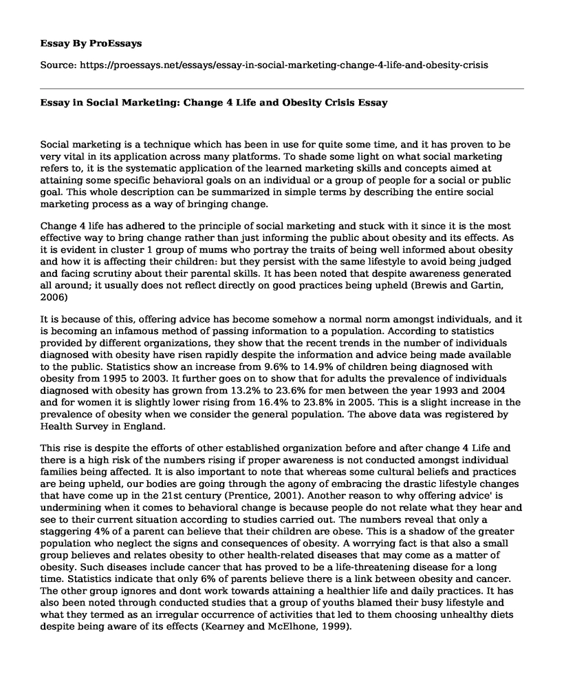 Essay in Social Marketing: Change 4 Life and Obesity Crisis