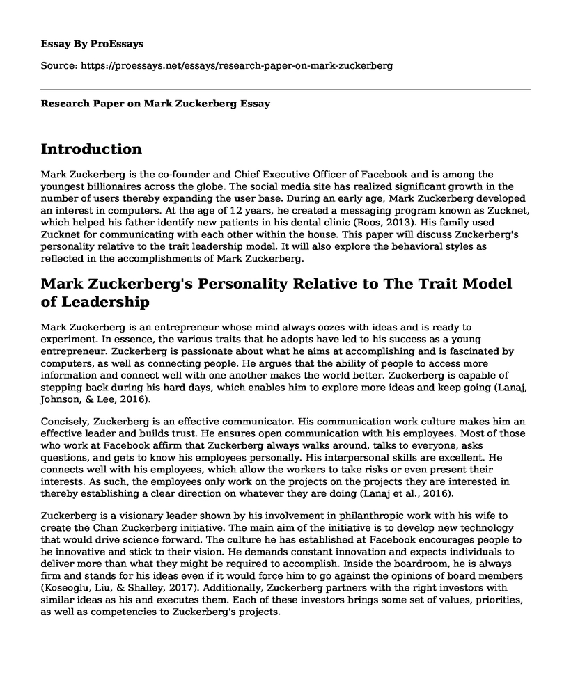 Research Paper on Mark Zuckerberg