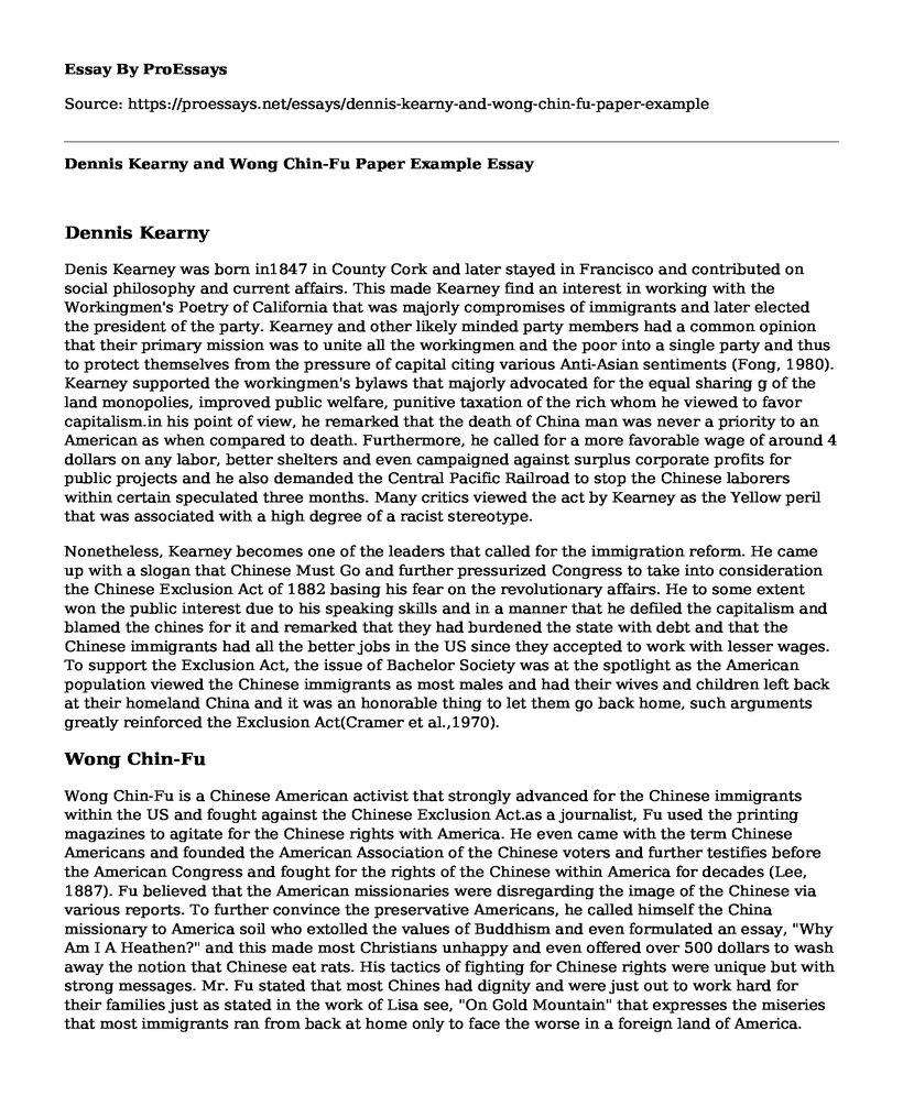 Dennis Kearny and Wong Chin-Fu Paper Example